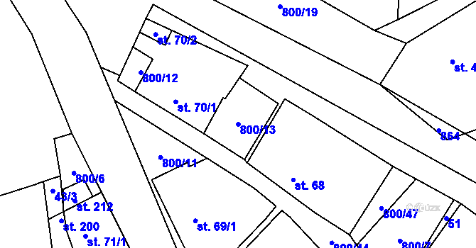Parcela st. 800/13 v KÚ Daleké Dušníky, Katastrální mapa
