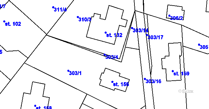 Parcela st. 303/4 v KÚ Daleké Dušníky, Katastrální mapa
