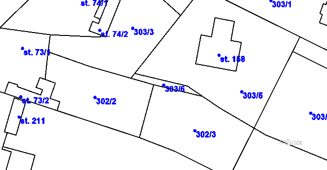 Parcela st. 303/6 v KÚ Daleké Dušníky, Katastrální mapa