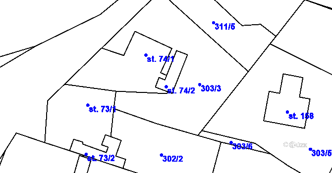 Parcela st. 74/2 v KÚ Daleké Dušníky, Katastrální mapa