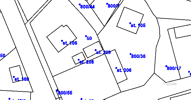 Parcela st. 209 v KÚ Daleké Dušníky, Katastrální mapa