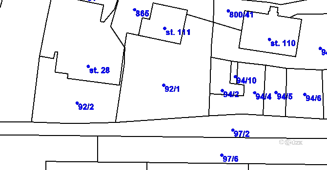 Parcela st. 92/1 v KÚ Daleké Dušníky, Katastrální mapa
