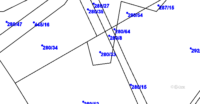 Parcela st. 280/33 v KÚ Druhlice, Katastrální mapa
