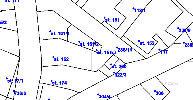 Parcela st. 161/3 v KÚ Dalešice, Katastrální mapa