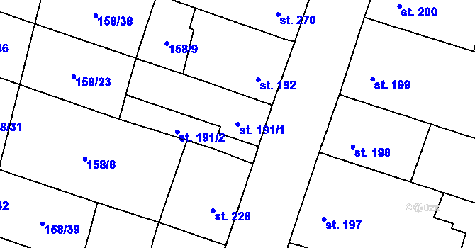 Parcela st. 191/1 v KÚ Dalešice, Katastrální mapa