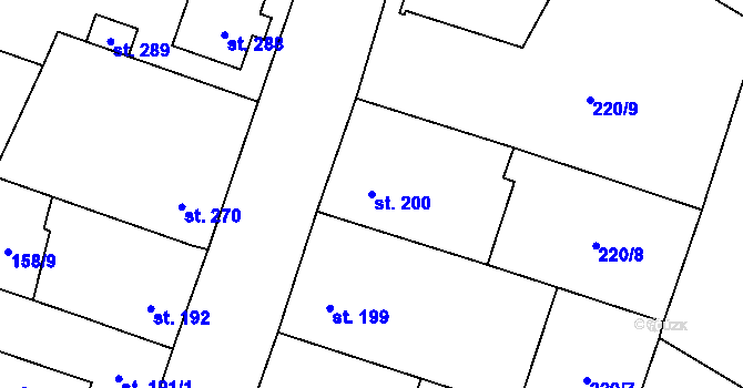 Parcela st. 200 v KÚ Dalešice, Katastrální mapa