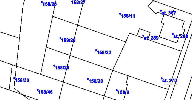 Parcela st. 158/22 v KÚ Dalešice, Katastrální mapa