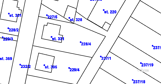 Parcela st. 228/4 v KÚ Dalešice, Katastrální mapa