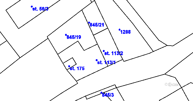 Parcela st. 113/1 v KÚ Dalov, Katastrální mapa