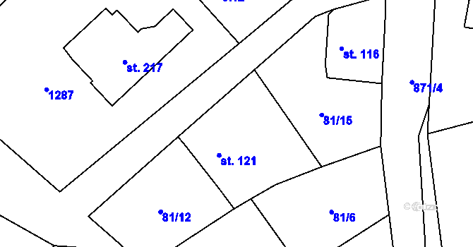 Parcela st. 121 v KÚ Dalov, Katastrální mapa