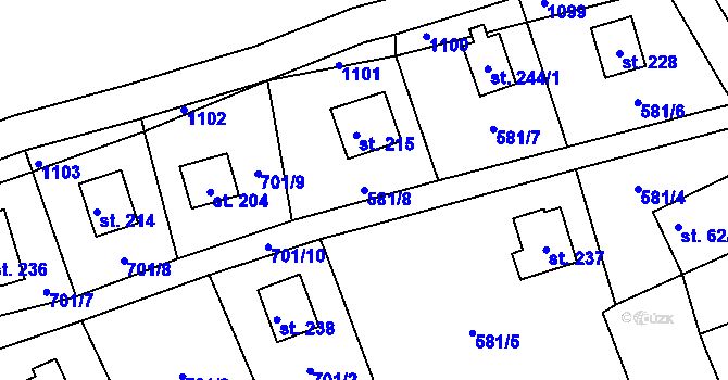 Parcela st. 581/8 v KÚ Dalov, Katastrální mapa