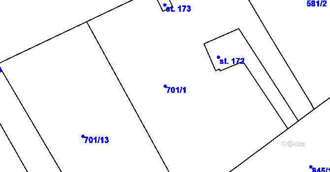Parcela st. 701/1 v KÚ Dalov, Katastrální mapa