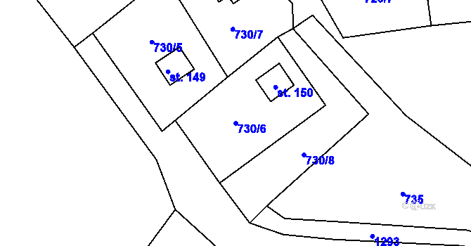 Parcela st. 730/6 v KÚ Dalov, Katastrální mapa