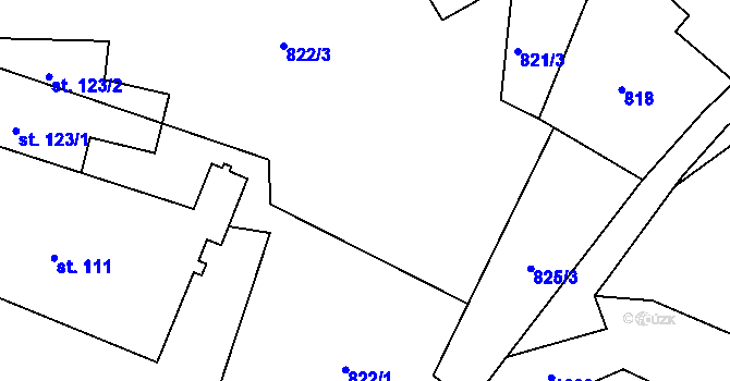 Parcela st. 822/1 v KÚ Dalov, Katastrální mapa