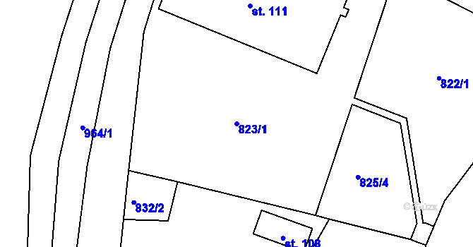 Parcela st. 823/1 v KÚ Dalov, Katastrální mapa