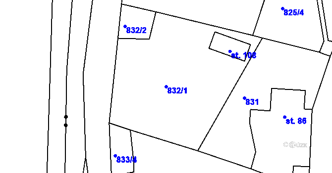 Parcela st. 832/1 v KÚ Dalov, Katastrální mapa