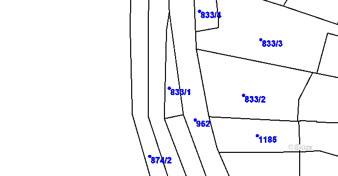 Parcela st. 833/1 v KÚ Dalov, Katastrální mapa