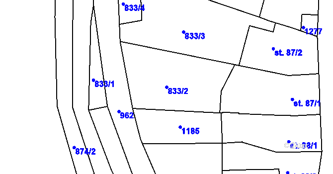Parcela st. 833/2 v KÚ Dalov, Katastrální mapa