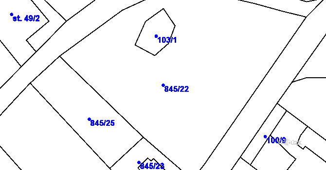 Parcela st. 845/22 v KÚ Dalov, Katastrální mapa