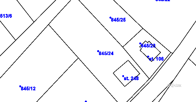 Parcela st. 845/24 v KÚ Dalov, Katastrální mapa