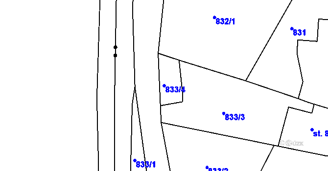 Parcela st. 833/4 v KÚ Dalov, Katastrální mapa