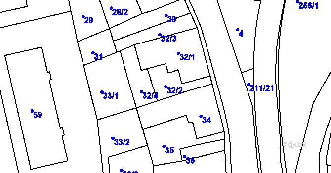 Parcela st. 32/2 v KÚ Dalovice, Katastrální mapa