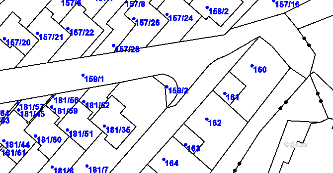 Parcela st. 159/2 v KÚ Dalovice, Katastrální mapa