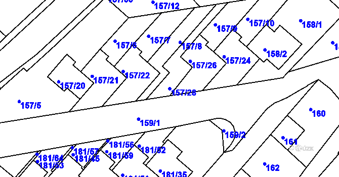 Parcela st. 157/28 v KÚ Dalovice, Katastrální mapa