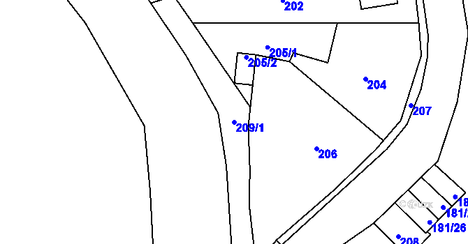 Parcela st. 209/1 v KÚ Dalovice, Katastrální mapa