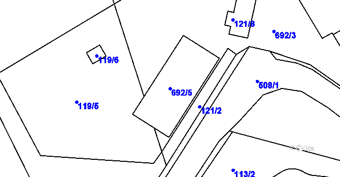 Parcela st. 692/5 v KÚ Dalovice, Katastrální mapa