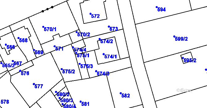 Parcela st. 574/1 v KÚ Dalovice, Katastrální mapa
