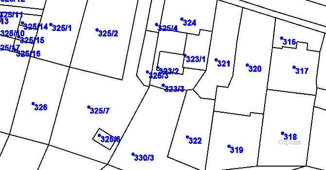 Parcela st. 323/3 v KÚ Dalovice, Katastrální mapa