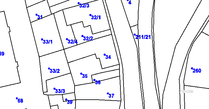Parcela st. 34 v KÚ Dalovice, Katastrální mapa