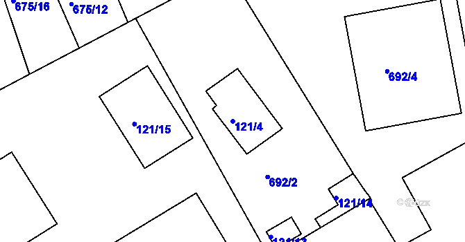 Parcela st. 121/4 v KÚ Dalovice, Katastrální mapa