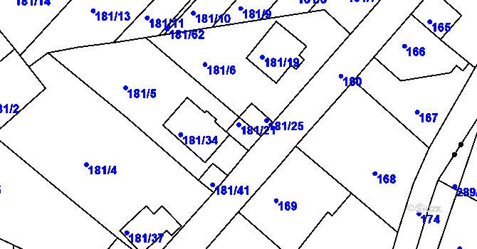 Parcela st. 181/21 v KÚ Dalovice, Katastrální mapa