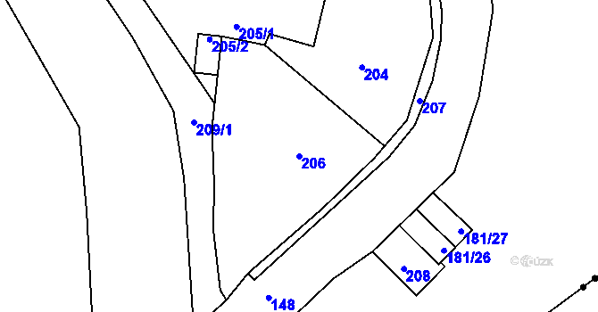 Parcela st. 206 v KÚ Dalovice, Katastrální mapa