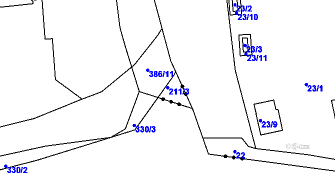Parcela st. 211/3 v KÚ Dalovice, Katastrální mapa
