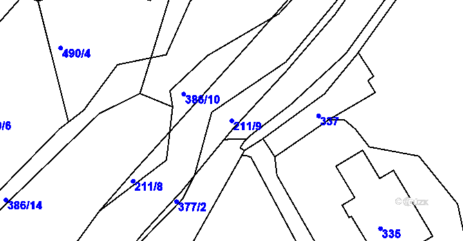 Parcela st. 211/9 v KÚ Dalovice, Katastrální mapa