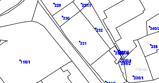 Parcela st. 231 v KÚ Dalovice, Katastrální mapa