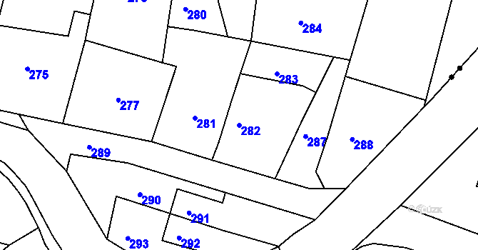 Parcela st. 282 v KÚ Dalovice, Katastrální mapa
