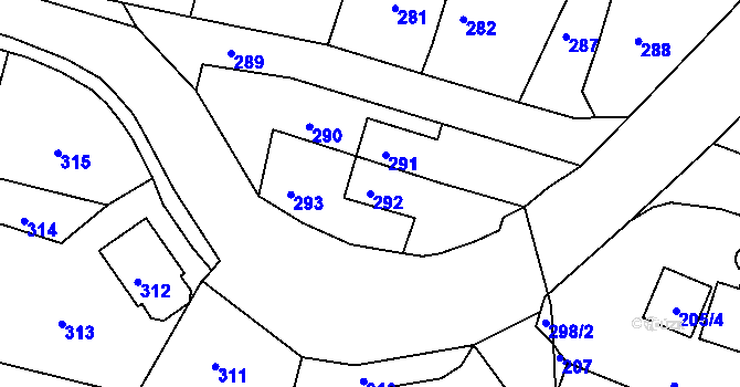 Parcela st. 292 v KÚ Dalovice, Katastrální mapa
