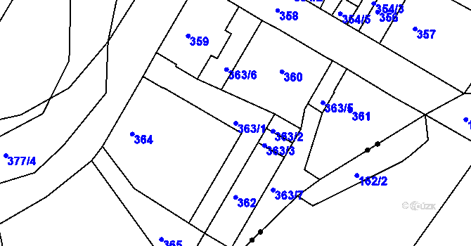 Parcela st. 363/1 v KÚ Dalovice, Katastrální mapa