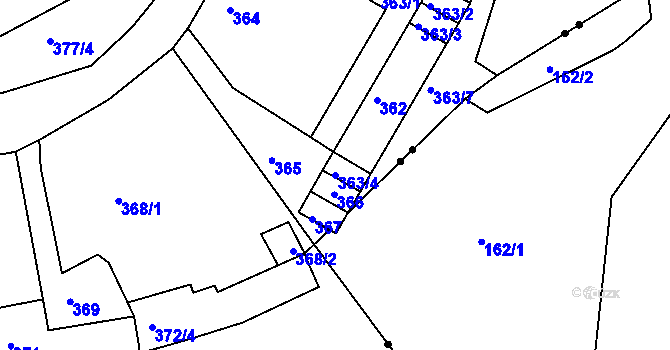 Parcela st. 363/4 v KÚ Dalovice, Katastrální mapa