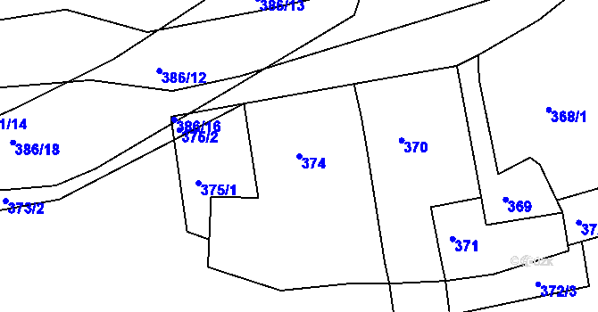 Parcela st. 374 v KÚ Dalovice, Katastrální mapa