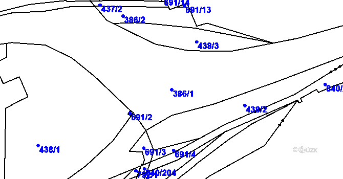 Parcela st. 386/1 v KÚ Dalovice, Katastrální mapa
