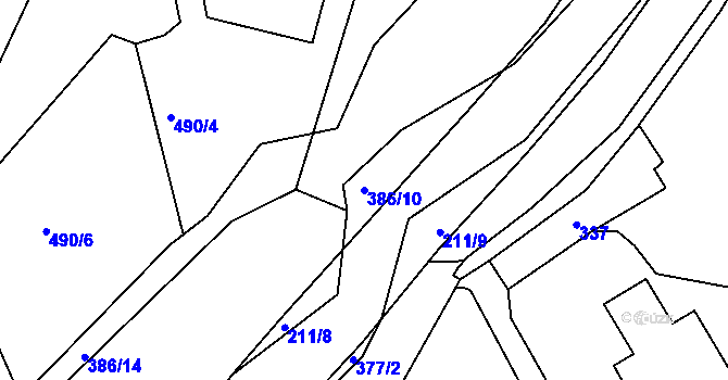 Parcela st. 386/10 v KÚ Dalovice, Katastrální mapa