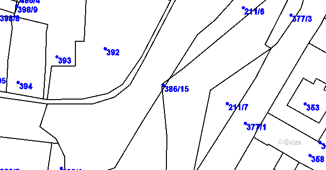 Parcela st. 386/15 v KÚ Dalovice, Katastrální mapa