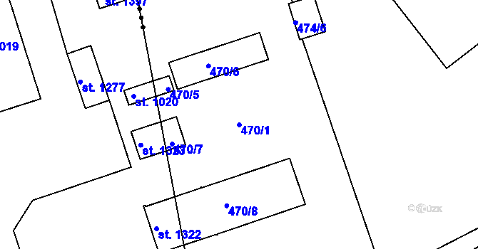 Parcela st. 470/1 v KÚ Dalovice, Katastrální mapa