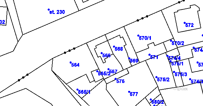 Parcela st. 566 v KÚ Dalovice, Katastrální mapa