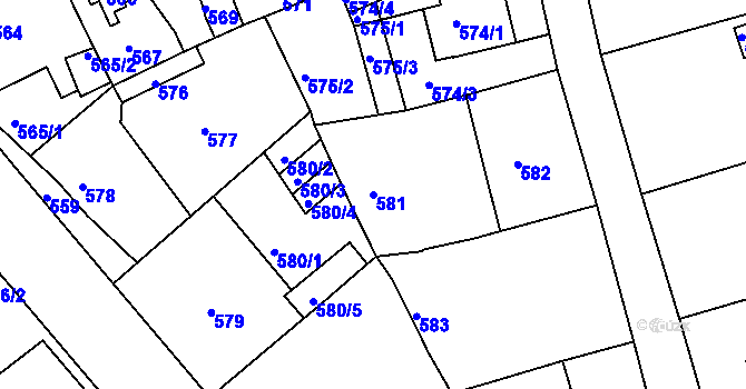 Parcela st. 581 v KÚ Dalovice, Katastrální mapa